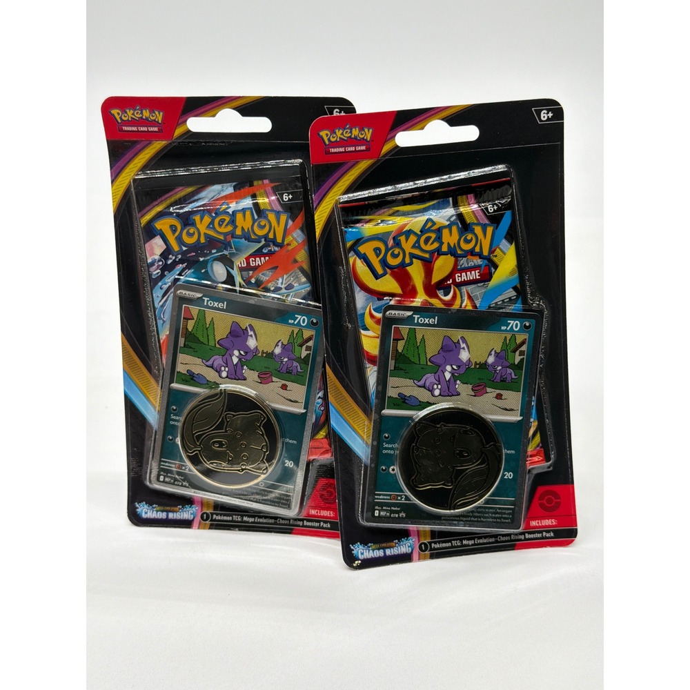 2x Pokemon TCG Mega Evolution Chaos Rising Blister Packs Toxel Promo Coin Sealed